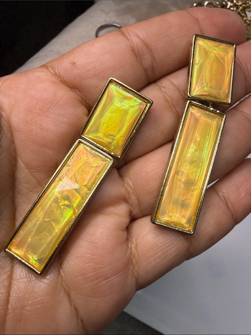 Gold-Tone Iridescent Yellow Drop Earrings - Women Jewelry